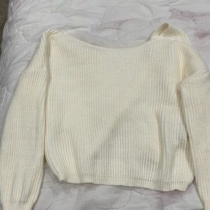 White Knit Sweater Crossover Back
